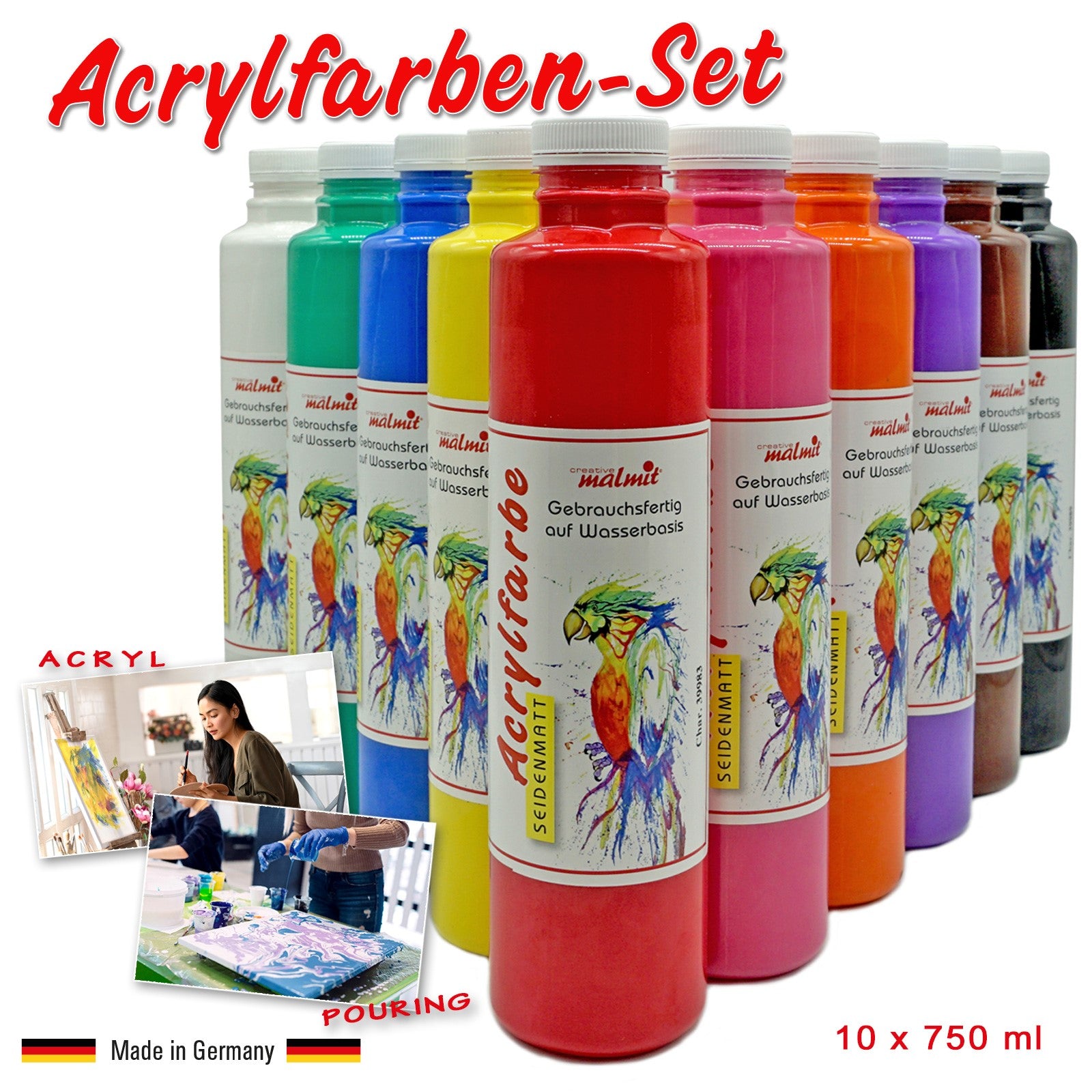 Acrylfarben 10er Set Malfarben je Künstlerfarben ml Acryl Seidenma 750