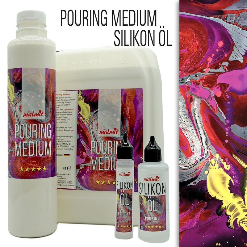 Pouring Medium und Silikon Öl, Acryl Fluid für Fließtechniken von Acrylfarben