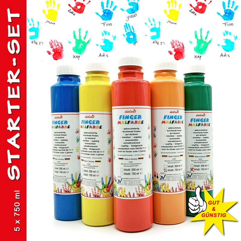 play malmit® Fingerfarbe Startset 5er Fingermalfarbe 750ml Malfarbe Kinderfarbe