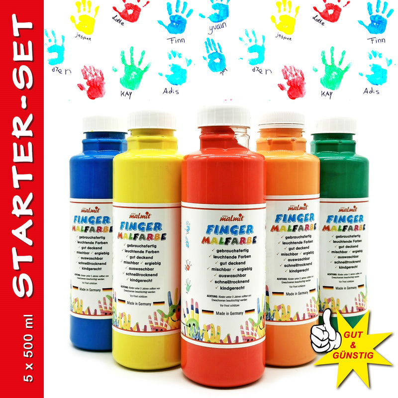 play malmit® Fingerfarbe Startset 5er Fingermalfarbe 500ml Malfarbe Kinderfarbe