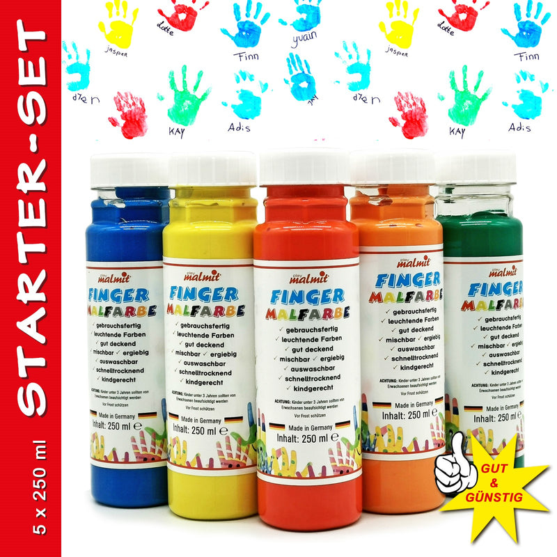 play malmit® Fingerfarbe 5er Startset Fingermalfarbe 250ml Malfarbe Kinderfarbe