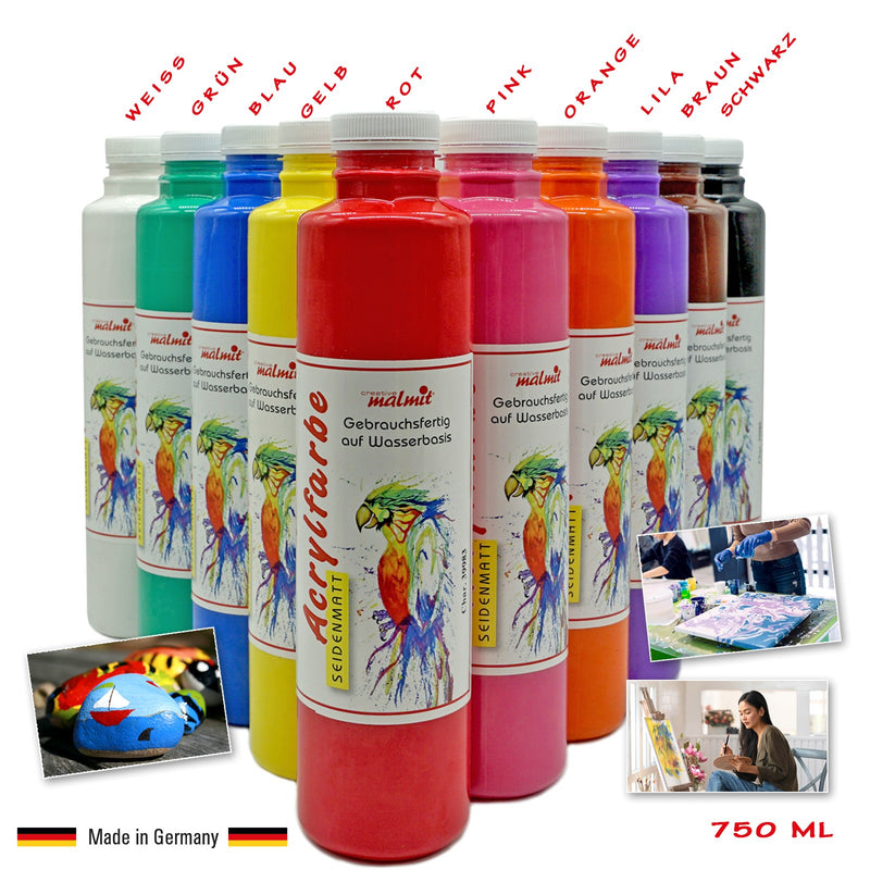 Acrylfarben 10er Set je 750 ml Künstlerfarben Acryl Malfarben Seidenmatt Pouring