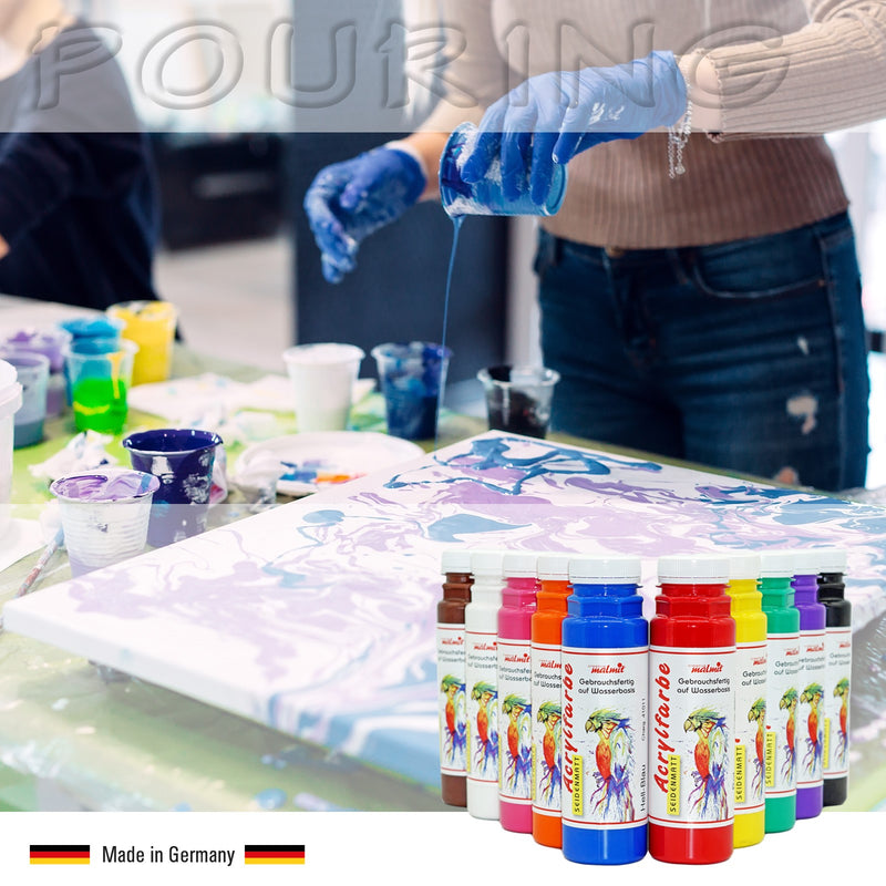 Acrylfarbe 10er Set je 250 ml Künstler Acrylfarben Malfarben Seidenmatt Pouring