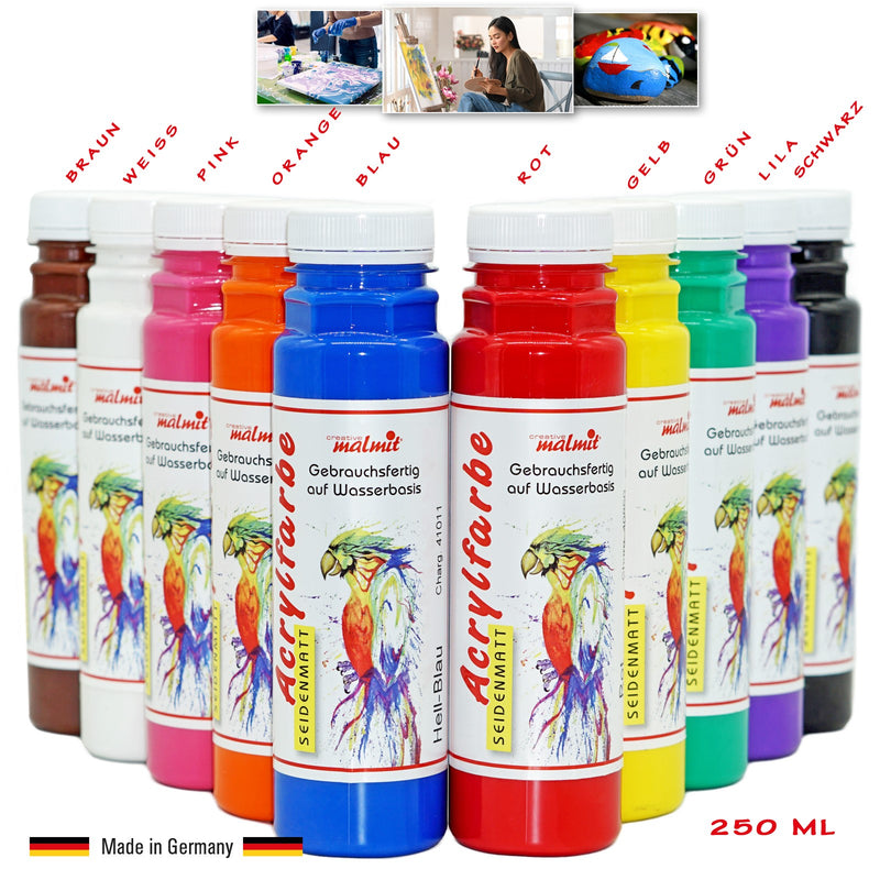 Acrylfarbe 10er Set je 250 ml Künstler Acrylfarben Malfarben Seidenmatt Pouring
