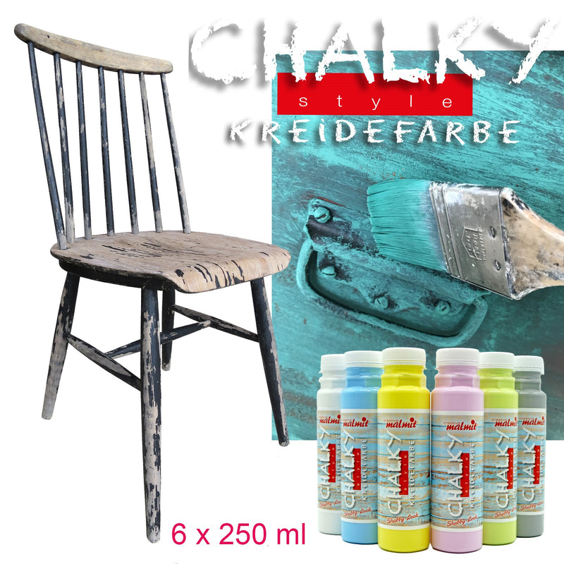 Creative malmit® Chalky Finish 6er Kreidefarbe 250ml Pastell Farbe Shabby Chic