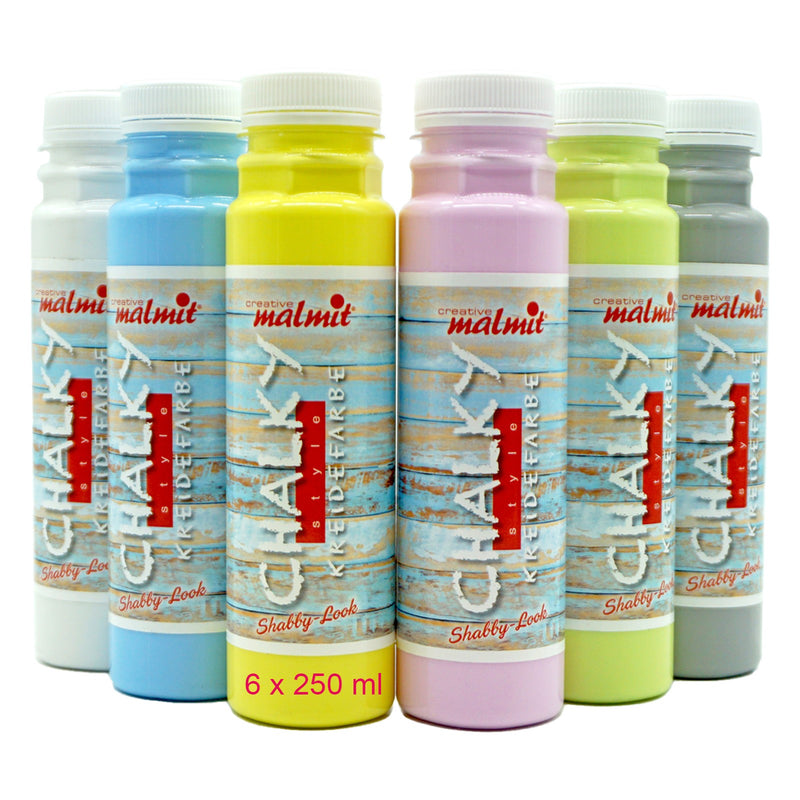 Creative malmit® Chalky Finish 6er Kreidefarbe 250ml Pastell Farbe Shabby Chic