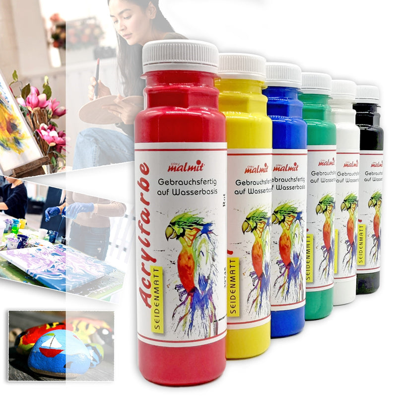 Acrylfarben 6er Set je 500 ml Künstlerfarben Acryl Malfarben Seidenmatt Pouring