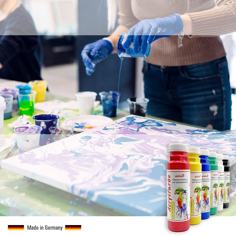 Acrylfarben 6er Set je 250 ml Künstler Malfarben hochdeckend Seidenmatt Pouring